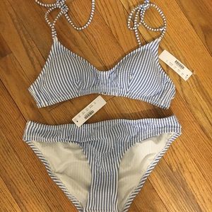 J Crew Seersucker Shoulder tie bikini top/ bottom